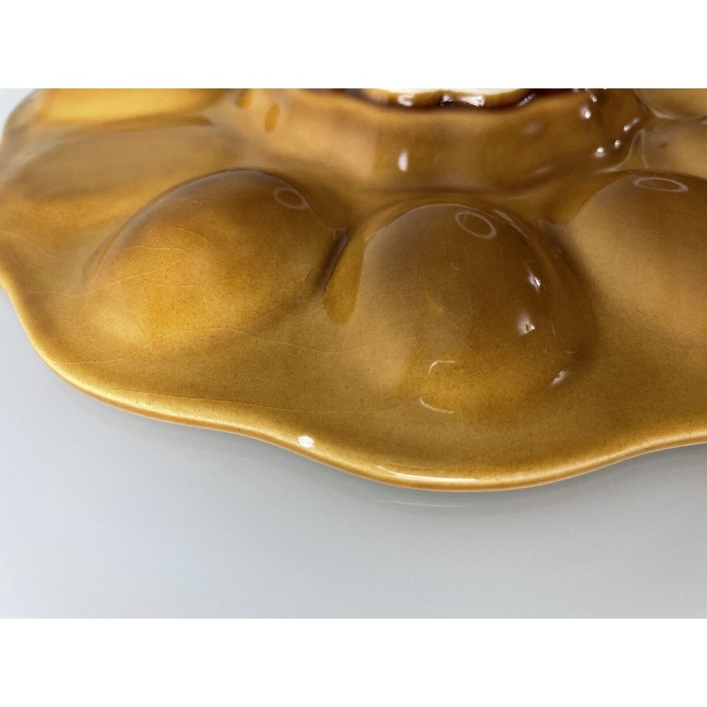 Brown Ceramic Egg Plate, Grape Leaf Center Tableware, Serving-ware, 9.5” - Picture 8 of 11